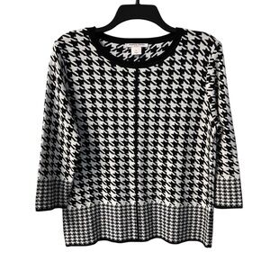 Allison Daley Women’s Black & White Houndstooth Knit Crewneck Sweater Size PL